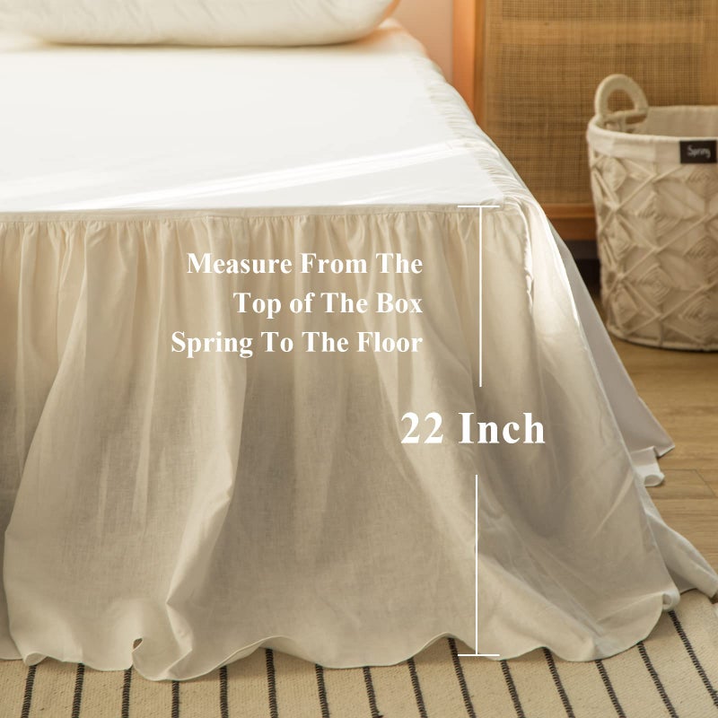 BISELINA French Linen Bed Skirt with Pleated Frills 22-Inch Tailored Drop Natural Flax Cotton Blend Dust Ruffle Soft Cozy Farmhouse Bedding (22" Queen, White) - Image 4